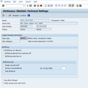 SAP Table Technical Settings